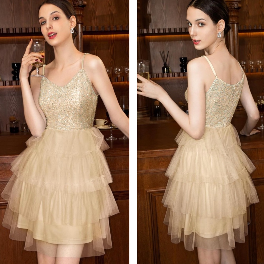 NWT Dressystar Sparkly Sequin Glitter Spaghetti Strap Cocktail Party Dress
